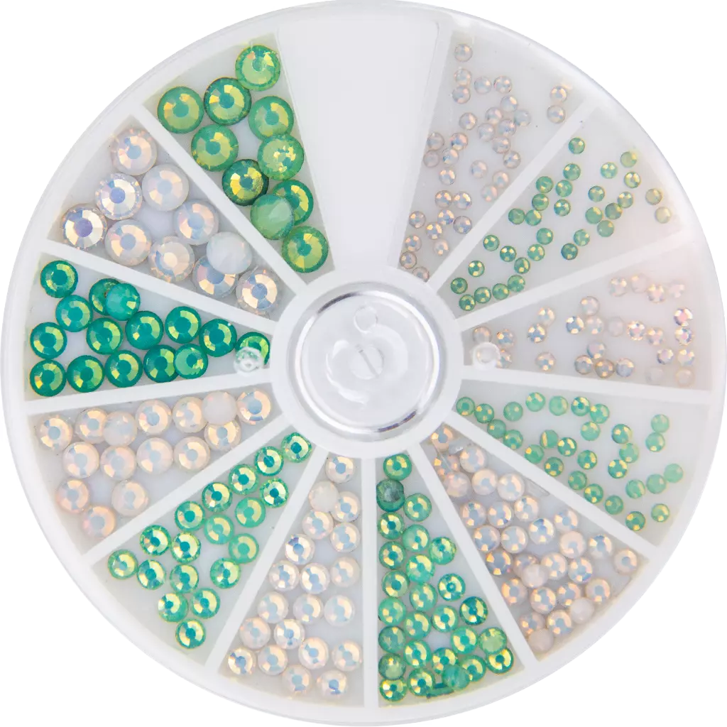 Magnetic Frosted Rhinestones White and Green 6 sizes 270pcs - Creata Beauty - Professional Beauty Products